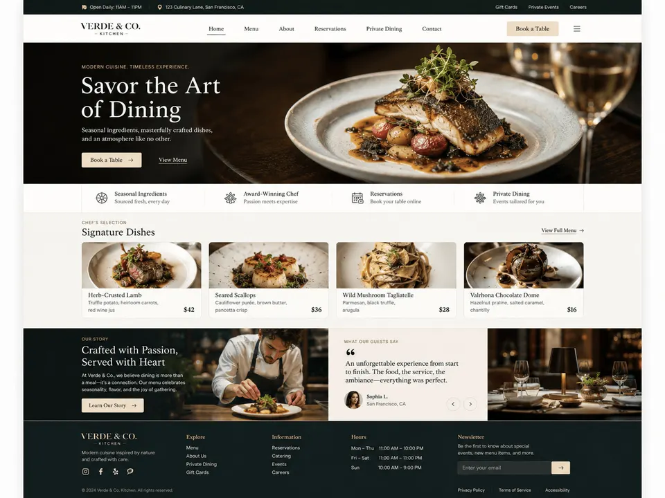 Verde Kitchen restaurant website